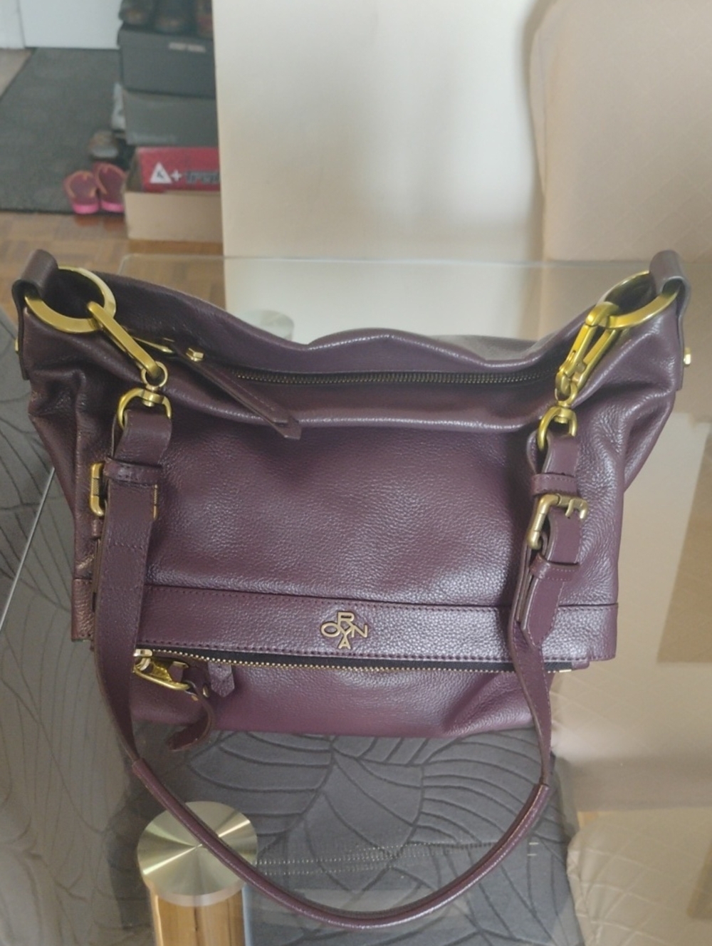 orYANY Plum Leather Shoulder Bag with Gold Hardware